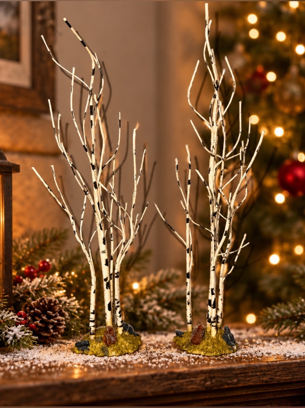 Carole Towne Collection 11in Birch Trees Christmas Village Decor Set of 2 Boxed